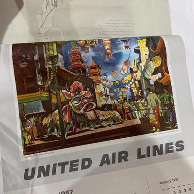 1957 United Airlines Calendar Vintage Millard Sheets Watercolor Landscape Prints