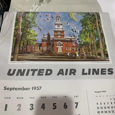 1957 United Airlines Calendar Vintage Millard Sheets Watercolor Landscape Prints