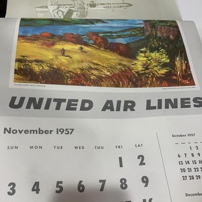 1957 United Airlines Calendar Vintage Millard Sheets Watercolor Landscape Prints
