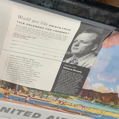 1957 United Airlines Calendar Vintage Millard Sheets Watercolor Landscape Prints