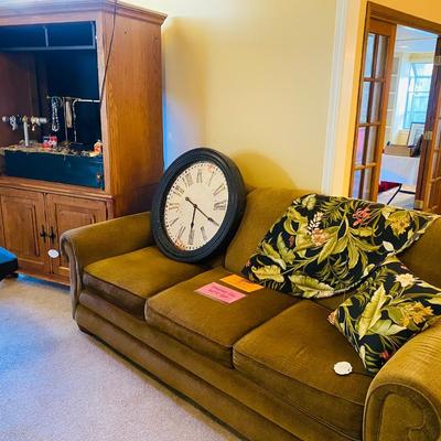 Lot 2: Brown Couch, Entertainment Center, Jewelry Selection & More