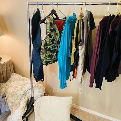Lot 3: Men’s Clothing, Desk, Side Table, Lamp & More