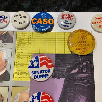 Political Memorabilia Lot - Stickers Buttons Pins Etc.