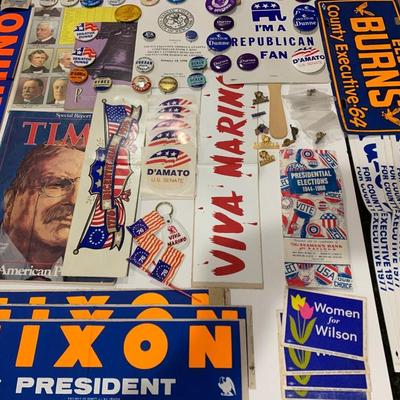 Political Memorabilia Lot - Stickers Buttons Pins Etc.