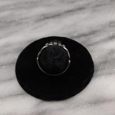 Vintage 1925 Sterling Onyx and Marcasite Filigree Ring Size 8.5 - 2.6g