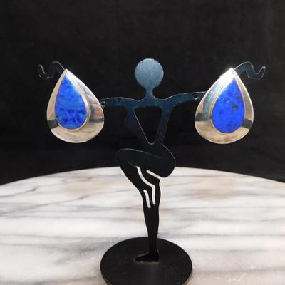 925 Sterling Teardrop Earrings w/ Lapis Lazuli 7.4g