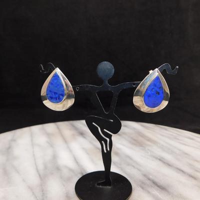 925 Sterling Teardrop Earrings w/ Lapis Lazuli 7.4g