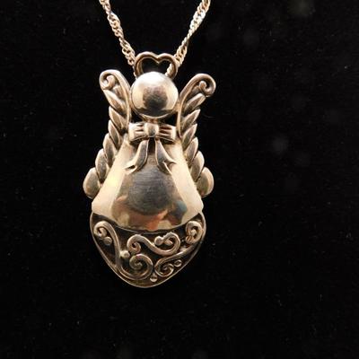 925 Sterling Angel Brooch/Pendant on 925 Tinsel Chain 20" - 14.2g