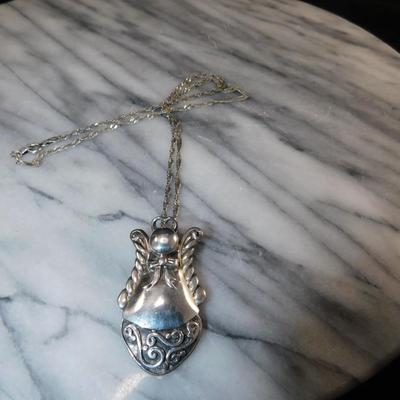 925 Sterling Angel Brooch/Pendant on 925 Tinsel Chain 20" - 14.2g