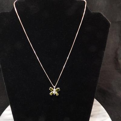 925 Sterling Box Chain w/ 925 Green Glass Butterfly Pendant 18" - 5.0g