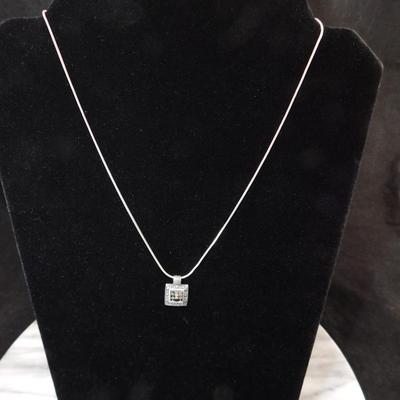 925 Sterling Marcasite Pendant w/ 925 Serpentine Chain 16" - 5.4g