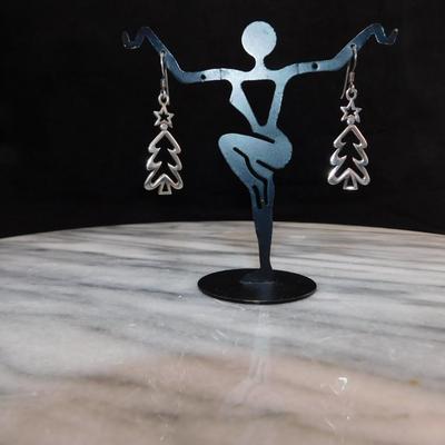 925 Sterling Christmas Tree Drop Earrings 3.2g