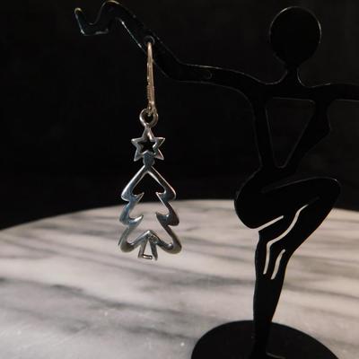 925 Sterling Christmas Tree Drop Earrings 3.2g