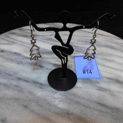925 Sterling Christmas Tree Drop Earrings 3.2g