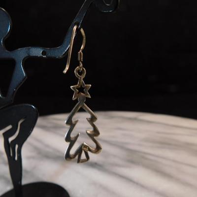 925 Sterling Christmas Tree Drop Earrings 3.2g