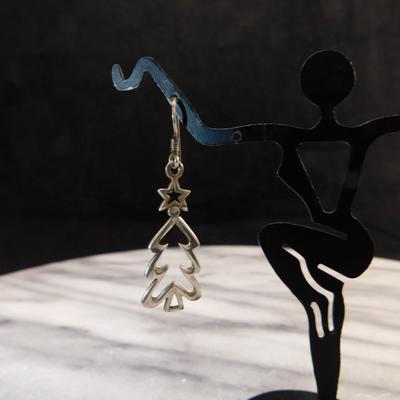925 Sterling Christmas Tree Drop Earrings 3.2g