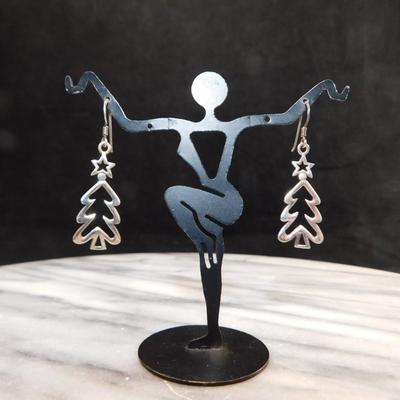 925 Sterling Christmas Tree Drop Earrings 3.2g