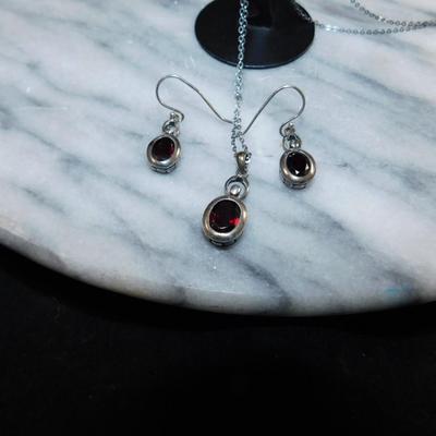 Vintage Coldwater Creek 925 Sterling Tourmaline Pendant w/ Matching Drop Earrings 18" - 5.8g