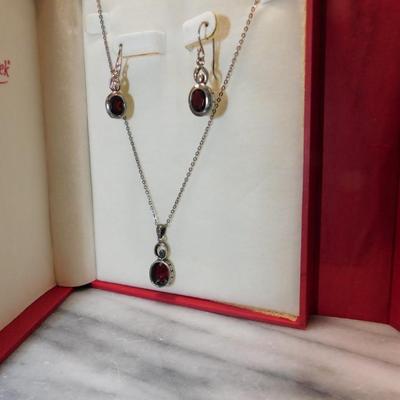 Vintage Coldwater Creek 925 Sterling Tourmaline Pendant w/ Matching Drop Earrings 18" - 5.8g