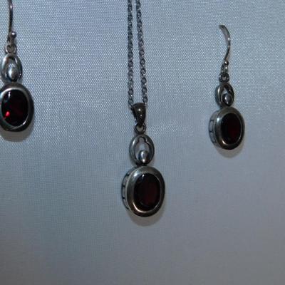 Vintage Coldwater Creek 925 Sterling Tourmaline Pendant w/ Matching Drop Earrings 18" - 5.8g