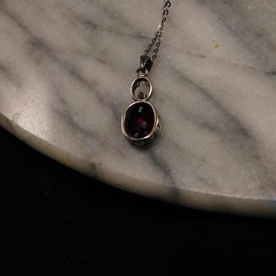 Vintage Coldwater Creek 925 Sterling Tourmaline Pendant w/ Matching Drop Earrings 18" - 5.8g
