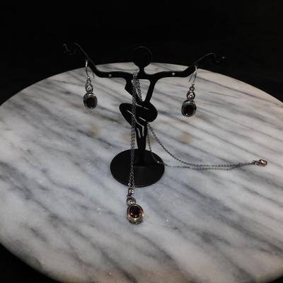 Vintage Coldwater Creek 925 Sterling Tourmaline Pendant w/ Matching Drop Earrings 18" - 5.8g