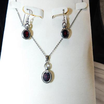 Vintage Coldwater Creek 925 Sterling Tourmaline Pendant w/ Matching Drop Earrings 18" - 5.8g