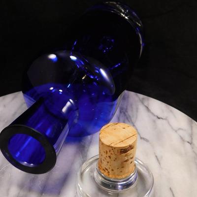 Cobalt Blue Glass "Ultimat" Vodka Decanter w/ Cork and Glass Stopper 11.25"