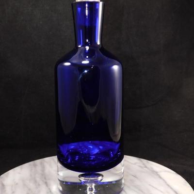 Cobalt Blue Glass "Ultimat" Vodka Decanter w/ Cork and Glass Stopper 11.25"