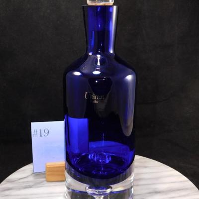 Cobalt Blue Glass "Ultimat" Vodka Decanter w/ Cork and Glass Stopper 11.25"
