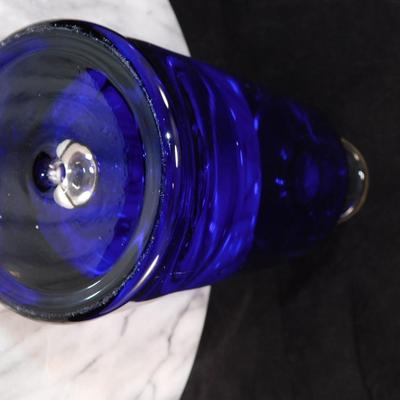 Cobalt Blue Glass "Ultimat" Vodka Decanter w/ Cork and Glass Stopper 11.25"