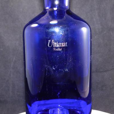 Cobalt Blue Glass "Ultimat" Vodka Decanter w/ Cork and Glass Stopper 11.25"
