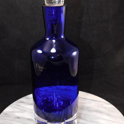 Cobalt Blue Glass "Ultimat" Vodka Decanter w/ Cork and Glass Stopper 11.25"