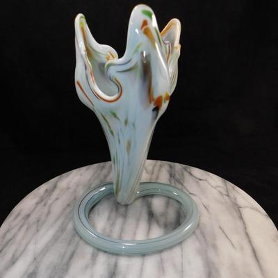 Beautiful Hand Blown Milky Swirl Glass Vase 8"