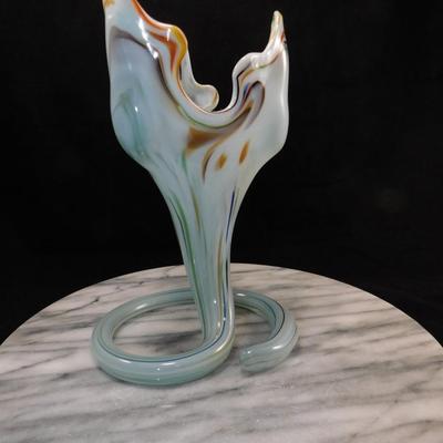 Beautiful Hand Blown Milky Swirl Glass Vase 8"