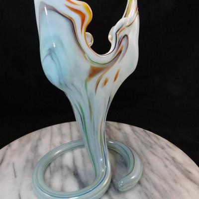 Beautiful Hand Blown Milky Swirl Glass Vase 8"