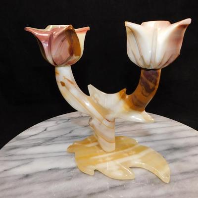 Vintage MCM Onyx Desert Rose Candlestick Mexico 6"