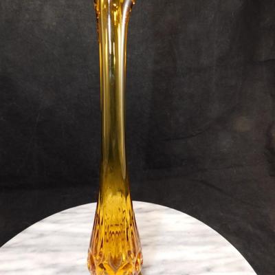 Vintage MCM Amber L.E. Smith Slung Glass Vase 10.5"