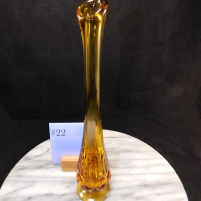 Vintage MCM Amber L.E. Smith Slung Glass Vase 10.5"