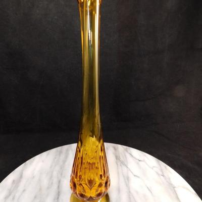 Vintage MCM Amber L.E. Smith Slung Glass Vase 10.5"