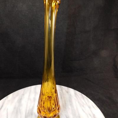 Vintage MCM Amber L.E. Smith Slung Glass Vase 10.5"