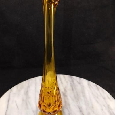 Vintage MCM Amber L.E. Smith Slung Glass Vase 10.5"