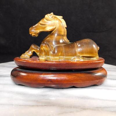 Stunning Carved Tigers Eye Horse on Pedestal 4.75"x3.25"