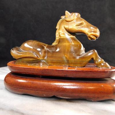 Stunning Carved Tigers Eye Horse on Pedestal 4.75"x3.25"