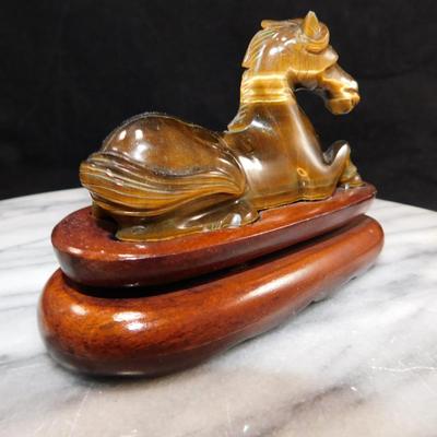 Stunning Carved Tigers Eye Horse on Pedestal 4.75"x3.25"