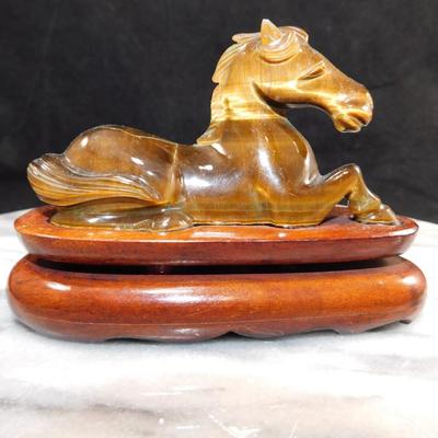 Stunning Carved Tigers Eye Horse on Pedestal 4.75"x3.25"