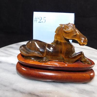 Stunning Carved Tigers Eye Horse on Pedestal 4.75"x3.25"