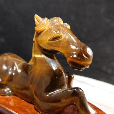 Stunning Carved Tigers Eye Horse on Pedestal 4.75"x3.25"