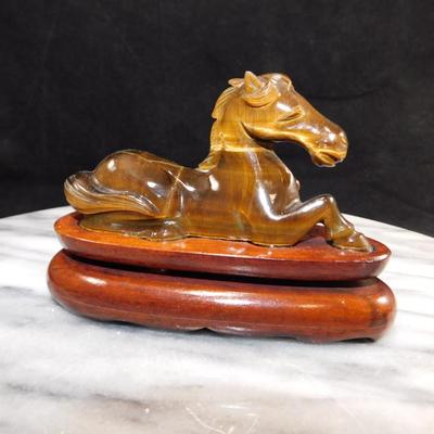 Stunning Carved Tigers Eye Horse on Pedestal 4.75"x3.25"