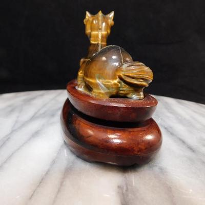 Stunning Carved Tigers Eye Horse on Pedestal 4.75"x3.25"